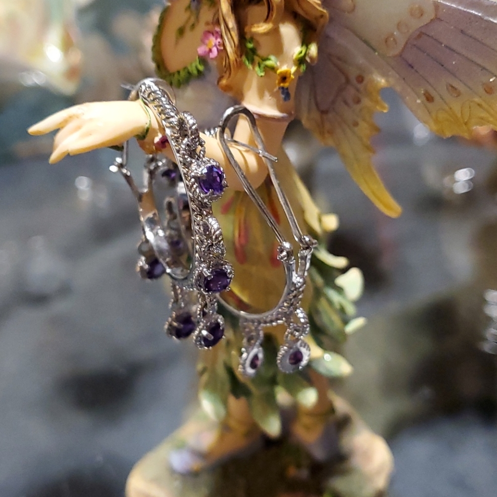 NIB AMETHYST EARRINGS IN  STAINLESS STEEL